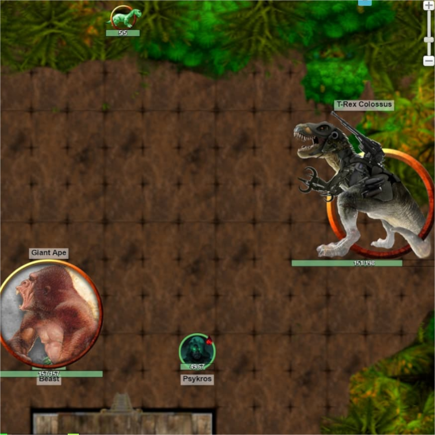 A scene from a D&D Salvage Operation called Dino World run using Roll20. Someone polymorphed into King Kong to take down the T-rex Colossus.